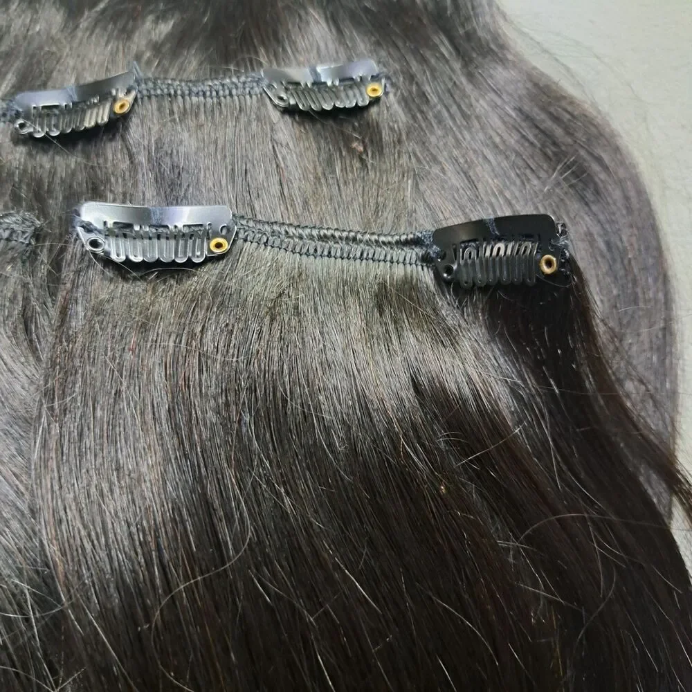 Winsky 100% Human Hair Extensions  Clip Hair 14” 4 Pieces Color 1B